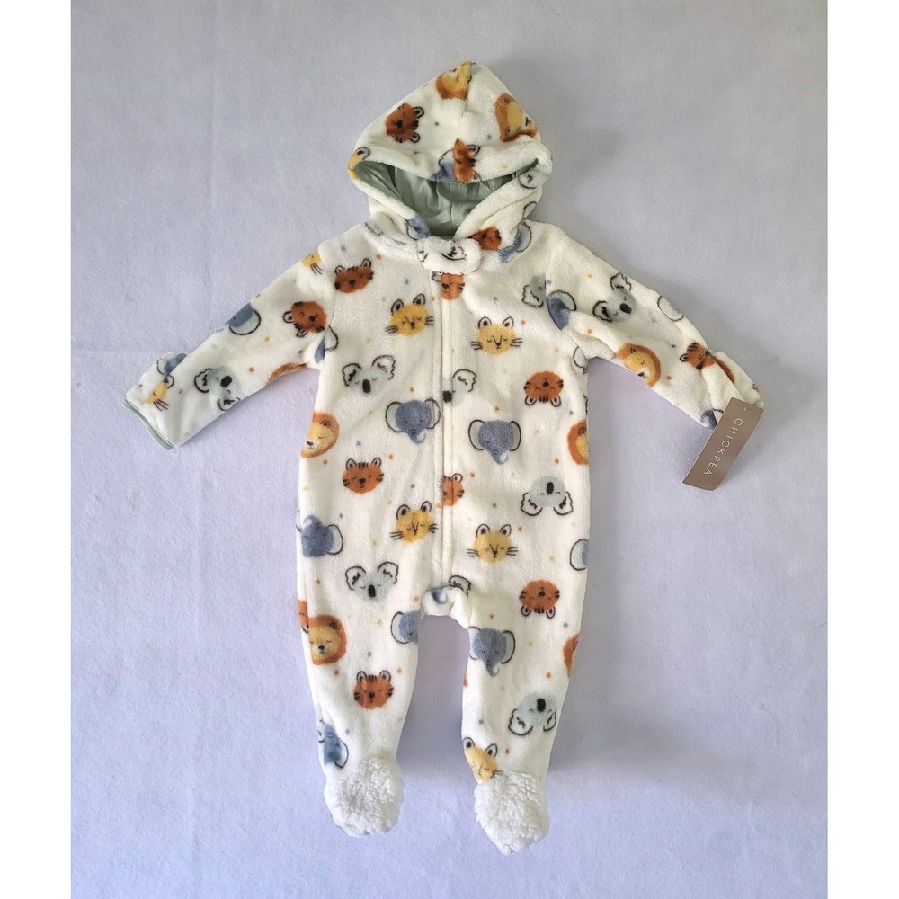 New Chickpea Baby 6 9 months Light Fleece Snowsuit Zoo Animals Fleece One Piece